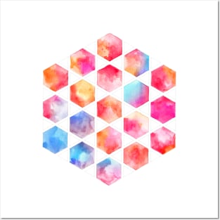 Radiant Hexagons - geometric watercolor painting Posters and Art